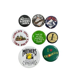 Variety of 8 Pinback Buttons Vintage Sports & Tourist Attractions Vintage
